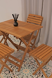 Ahşap Balkon/ Bahçe 5'li Katlanabilir Set (4 Sandalye 1 Masa)60x80