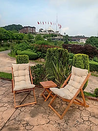 Arıa Şezlong Seti Bahçe&balkon&teras&plaj Katlanır Ikili Set - 2 Şezlong 1 Masa