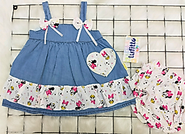 6-18 Aylık Mickey ve Duck Desenli Kot Jile Elbise
