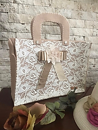 Beige Tote bag, , Personalized Tote, Felt- Lace Tote Bag