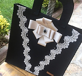 Bride Tote bag, Black Felt- Lace Tote Bag Bridal Tote bag, , Personalized Tote,