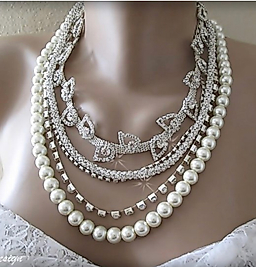 Bridal  Pearl  Necklace , Rhinestone accessories