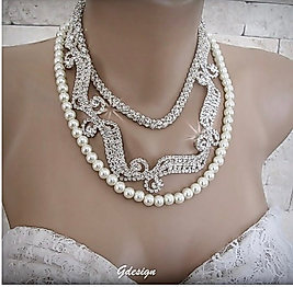 Bridal  Pearl Necklace, Rhinestone Accessories