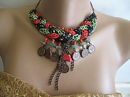 Ethnic, Pendants Coin Charm Necklace, Gipsy Silver Statement,