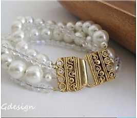Wedding  Jewelry,Gold Plated Closure, Pearl Bracelet