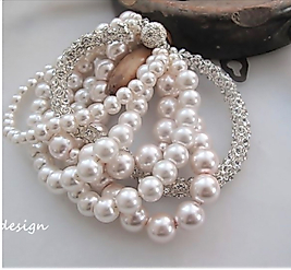 Wedding Pearl Bracelet, Pink  bead, Magnet Closure