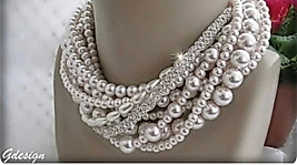 Chunky Pearl- Rhinestone Necklace- Statement Bridal Necklace