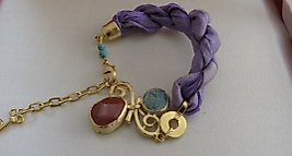 Handmade semi-precious  stones, purple pure silk fabric bracelet,Anniversary gift,