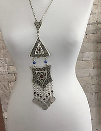 Gypsy boho Necklace, Silver Plated ethnic jewelery, collier gypsy, collier boho,