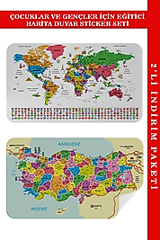 Eğitici - Öğretici Dünya Ve Türkiye Haritası Çocuk Odası Duvar Stickerı Seti 100 x 65 cm