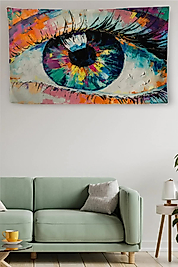 Duvar Örtüsü Renkli Göz Yağlıboya Görünümlü Kaliteli Kanvas Duvar Halısı 150 x 220 cm