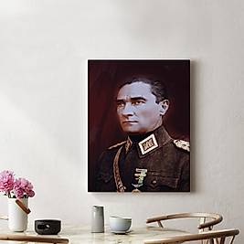Atatürk Portre Tablosu Askeri Üniformalı Mustafa Kemal Atatürk Kanvas Tablosu