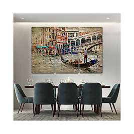 Venedik Kanalları Yağlıboya Çalışması Dekoratif Tablo ( Üç Parça ) 95 x 165 cm