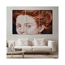 Kızıl Saçlı Kadın Yağlıboya Görünüm Dekoratif Tablo ( Üç Parça ) 95 x 165 cm
