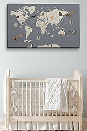 Çocuk Odası Için Dekoratif Dünya Haritası Kanvas Duvar Tablosu