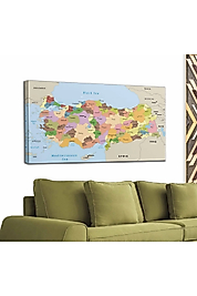 Kanvas Türkiye Haritası Komşulu Ülkeli Dekoratif 95 x 55 cm