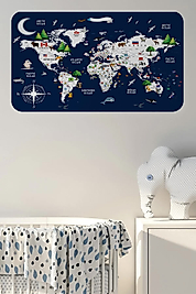 Eğitici Ve Bayraklı Dünya Haritası Dünya Atlası Çocuk Ve Bebek Odası Duvar Sticker