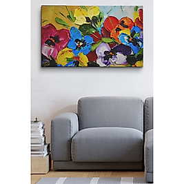 Renkli Çiçekler Yağlıboya Görünüm Dekoratif Kanvas Duvar Tablosu 35 x 50 cm