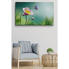 Zarif Çiçek ve Kelebek Dekoratif Kanvas Duvar Tablosu 35 x 50 cm
