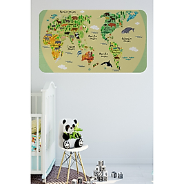 Eğitici Dünya Haritası Dünya Atlası Çocuk ve Bebek Odası Duvar Sticker