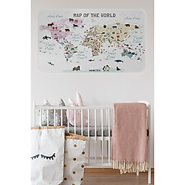 Eğitici ve Bayraklı Dünya Haritası Dünya Atlası Çocuk ve Bebek Odası Duvar Sticker 100 x 65 cm