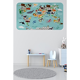 Eğitici Dünya Haritası Dünya Atlası Çocuk ve Bebek Odası Duvar Sticker 100 x 65 cm