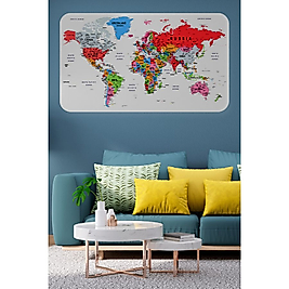 Eğitici Ülke ve Başkent Detaylı Atlası Dekoratif Dünya Haritası Duvar Sticker 100 x 65 cm
