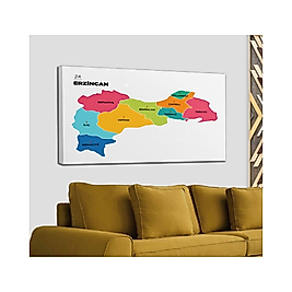 Erzincan Ili ve Ilçeler Haritası Dekoratif Kanvas Tablo 95 x 55 cm