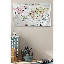 Duvar Örtüsü Çocuk Odası Dünya Haritası Kaliteli Kanvas Duvar Halısı