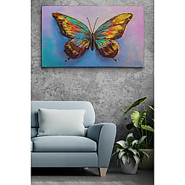 Renkli Kelebek Yağlıboya Görünüm Dekoratif Kanvas Duvar Tablosu 35 x 50 cm