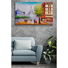 Eyfel Kulesi Manzaralı Yağlıboya Görünüm Dekoratif Kanvas Duvar Tablosu 35 x 50 cm