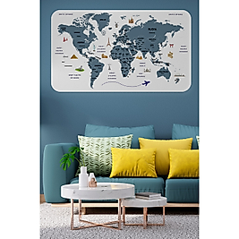 Eğitici Ülke ve Başkent Detaylı Atlası Dünya Haritası Duvar Sticker 100 x 65 cm