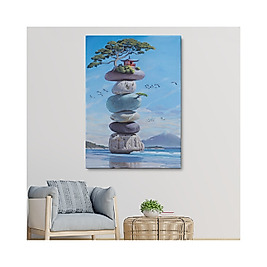 Sahilde Renkli Denge Taşları, Meditasyon, Yoga, Spiritüel Baskı Kanvas Tablo 20 x 30 cm