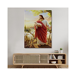 İsa Kuzu ile İsa Mesih Kayıp Kuzu Kanvas Tablo, Kilise Duvar Sanatı Süslemeleri 20 X 30 cm