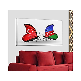 Azerbaycan Türkiye Kardeşliği Dekoratif Kanvas Tablo 95 x 55 cm