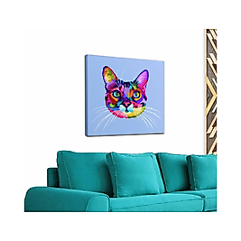 Renkli Kedi Kafası Dekoratif Kanvas Tablo