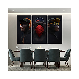 Üç Maymun Kanvas Tablosu ( Üç Parça ) 95 x 165 cm