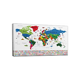 Dünya Haritası Ayrıntılı Eğitici-Öğretici Sembollü Bayraklı Dekoratif Kanvas Tablo