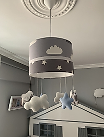 Cocuk odası sarkıt avize gri zemin üzeri bulut ve yıldızlar