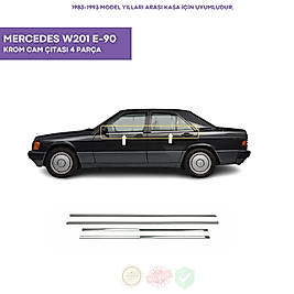 Mercedes W201 E-190 Krom Cam Çıtası 4 Parça 1983-1993 Arası Paslanmaz Çelik