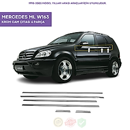 Mercedes Ml W163 Krom Cam Çıtası 6 Parça 1998-2005 Arası Paslanmaz Çelik