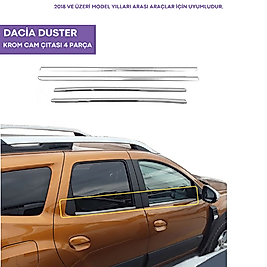 Dacia Duster Krom Cam Çıtası 2018 Sonrası 4 Parça Paslanmaz Çelik