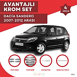 Dacia Sandero Avantajlı Krom Set 2007-2012 Arası -4Ürün- Paslanmaz Çelik