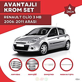 Renault Clio 3 HB Avantajlı Krom Set 2006-2011 Arası -4Ürün- Paslanmaz Çelik