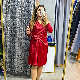 Kırmızı Bağlamalı, Saten Kadın Elbise
