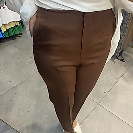 Esnek Yüksek Bel kahverengi Kumaş Pantolon