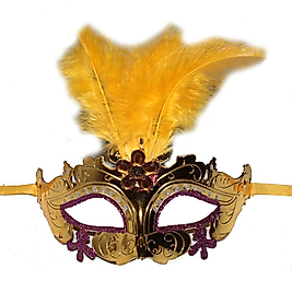 Işlemeli Tüylü Venedik Maskesi Sarı
