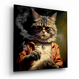 Havalı Kedi Cam Tablo || Tasarımcı Koleksiyonu