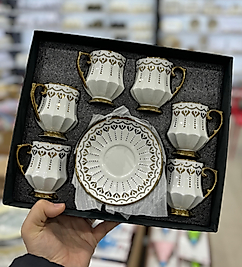 Altın Detaylı Mistik Türk Kahvesi Fincan Takımı Porselen