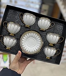 Altın Detaylı Modern Türk Kahvesi Fincan Takımı Porselen